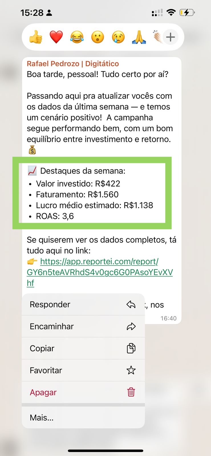 ROAS 3,6 na semana